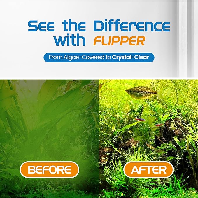 FL!PPER Flipper Platinum Aquarium Algae Scraper | Glass & Acrylic Tank Cleaner with Serrated Blade for Efficient Aquarium Maintenance (18” Rigid Shaft)
