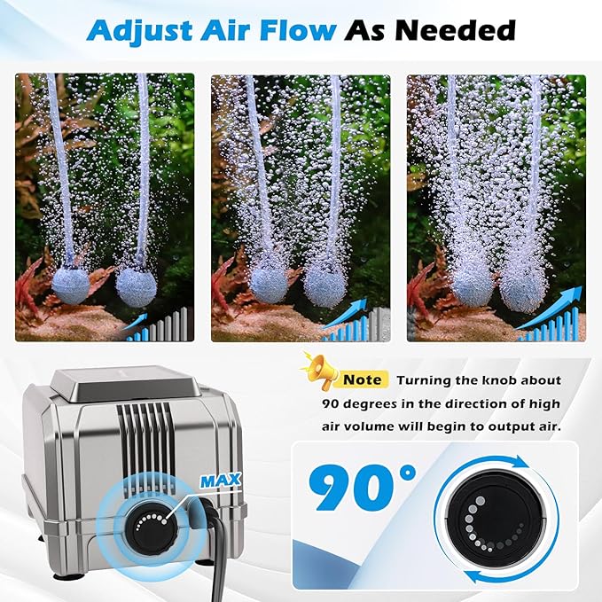 hygger 5W/8W Aquarium Air Pump: Powerful Adjustable Fish Tank Air Pump, Dual Outlets Oxygen Aerator, Oxygen Pump for Up to 200 Gallons Aquariums, for Freshwater, Saltwater, Hydroponics