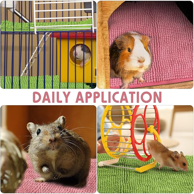 Amylove 4 Pcs Guinea Pig Cage Liner Guinea Pig Bedding Washable Fleece Pee Pads Reusable Small Animals Training Mat Small Animal Sleeping Bed for Bunny Hamster (Green Pink,16 x 24 Inch)