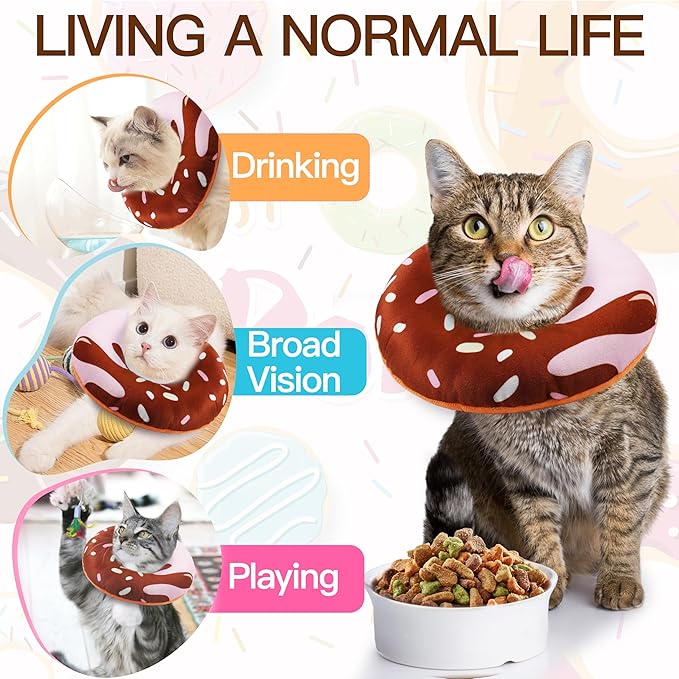 Cat Cone Collar Soft, Cute Cat Donut Collar After Surgery, Adjustable Kitten Recovery Cones to Stop Licking, Lightweight Neck Elizabethan Collars for Cats Kittens (Chocolate, Small)
