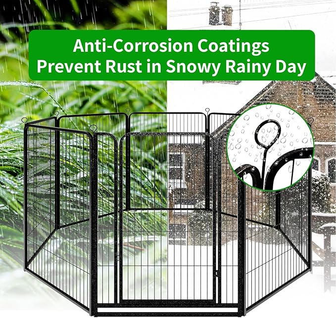 Dog Playpen Outdoor Extra Wide 16 Panels Heavy Duty Dog Fence 47" Height Anti-Rust with Doors Portable for RV Camping Yard, Total 42FT, 140 Sq.ft, Snowy Black