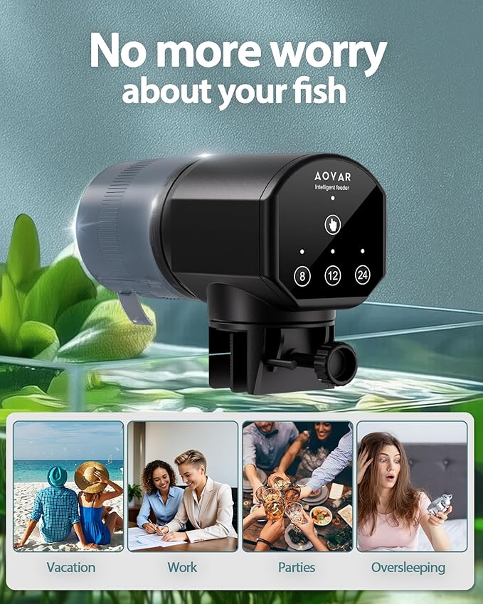 Automatic Fish Feeder Dispenser for Aquarium: 200ml Large Capacity Auto Feeders for Small Tank Turtle Betta Koi - Battery Food Feeding Timer for Flakes Pellet Vacation Weekend Day