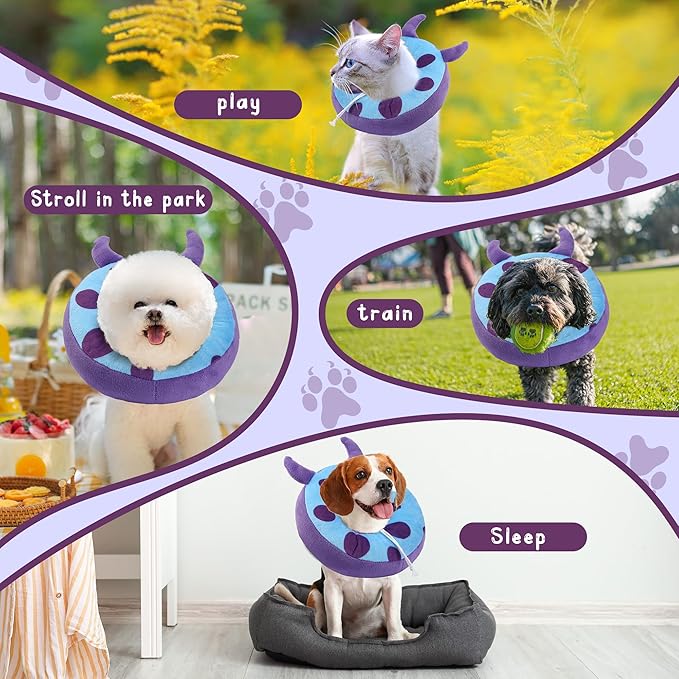 Adjustable Cat Collar Soft to Stop Licking After Surgery for Kitten, Alternative to Cone of Shame, Donut Cone for Cats, Pet Elizabethan Collar (Monster, Small)