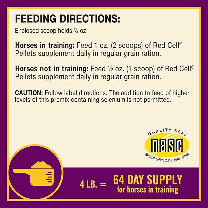 Farnam Horse Health Red Cell Pellets, Vitamin-Iron-Mineral Supplement for Horses, Helps Fill Important Nutritional Gaps in Horse's Diet, 4 lbs., 64-Day Supply