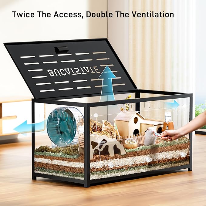 BUCATSTATE Hamster Cage Metal 2.0 - Small Animal Habitats Large Stackable with Top Access Easy Assemble 39.3L*19.7W*20.6H Inches Dwarf Syrian Hamster House for Guinea Pig, Gerbil (774sq inch Black)