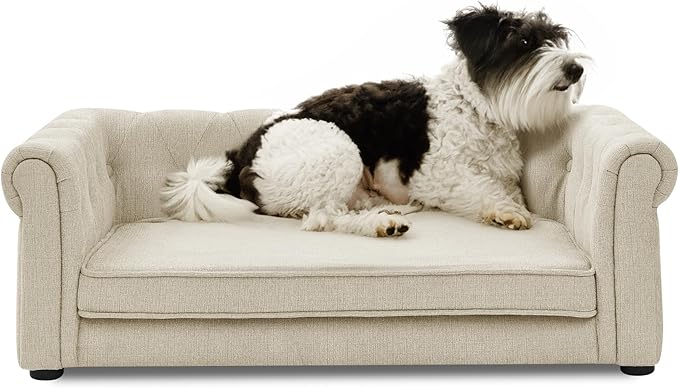 Dog Sofa Couch for Medium to Large Dogs, 31" Memory Foam Dog Couch with Washable Fabric, Removable Cushion, Sofa Bed for Medium and Large Dogs, Beige