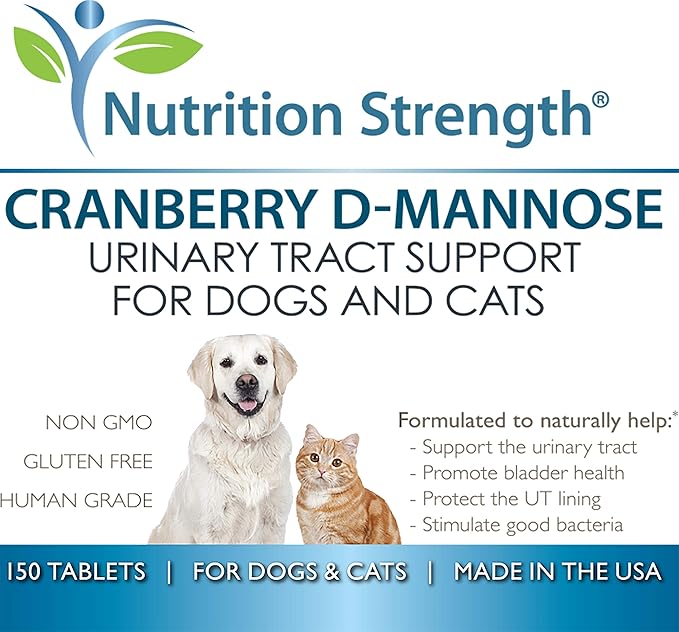 Cranberry D-Mannose for Dogs, Support for Bladder & UTI, Pet Urinary Tract + Immune Health Supplement, Cranberry for Dogs with D-Mannose & Vitamin C, 150 Chewable Tablets
