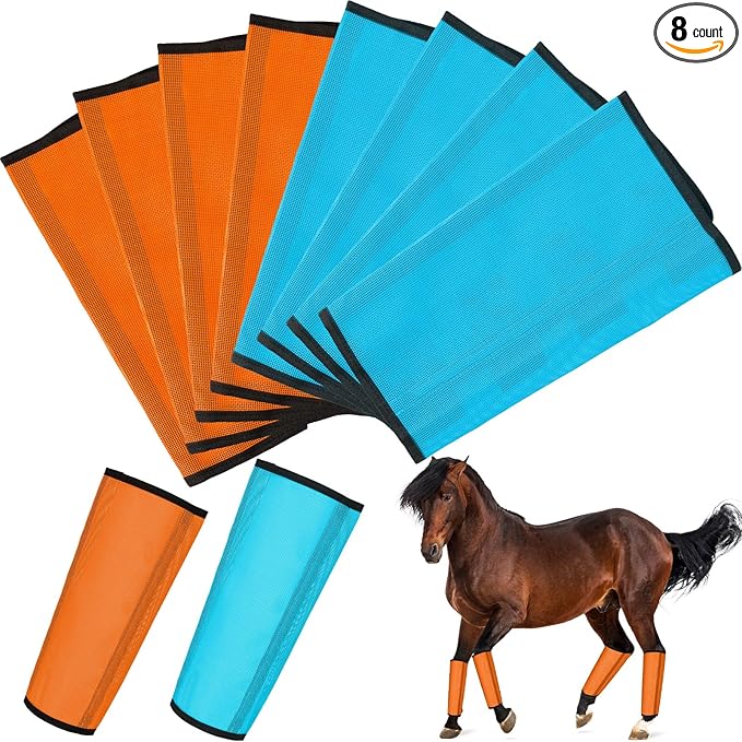 8 Pcs Mesh Fly Boots for Horse Breathable Mesh Horse Boots Protective Horse Leg Wraps Horse Leggings for Preventing Flies and Mosquitoes Bites (Light Pink, Dark Pink)