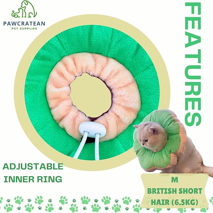 Adjustable Comfy Flower Style Elizabeth Collar for Cats Puppies Soft Recovery Cone Pet Protective Neck Collar (Green, Medium)