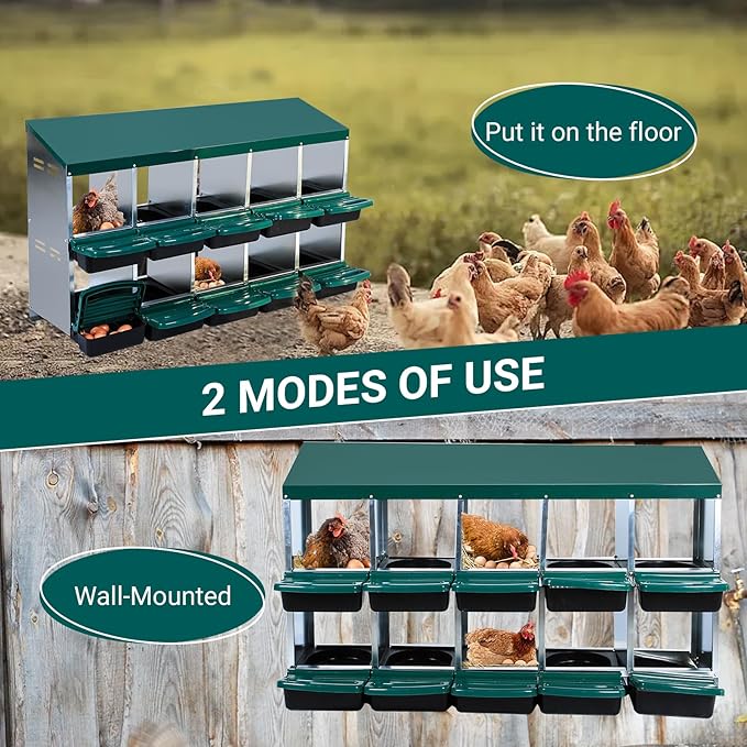 Chicken Nesting Box, 10 Hole 2 Layer Hen Nest Boxes, Roll Away Eggs Laying Boxes,Cleanable Pull Out Hen Roosting Boxes