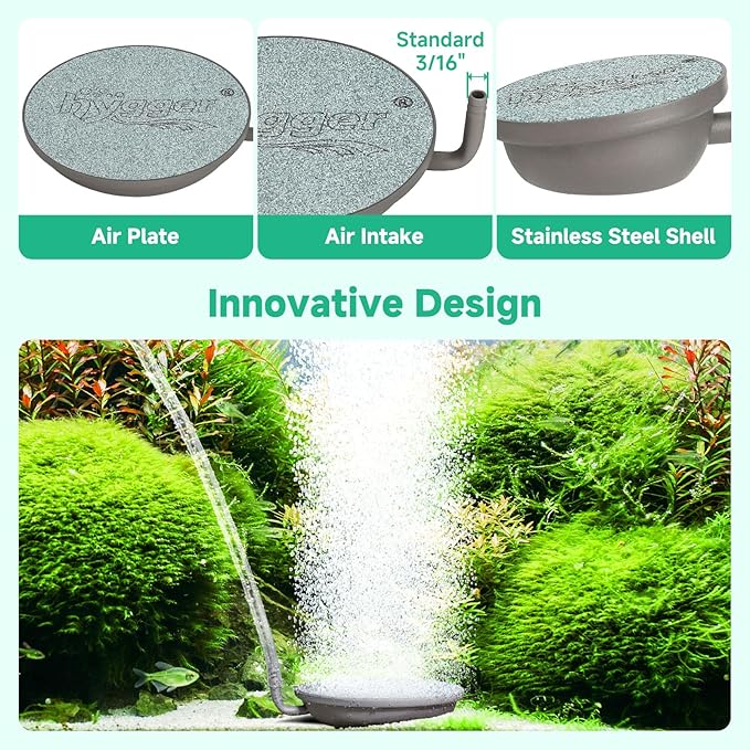 hygger Aquarium Air Stone, 3.1 Inch Fish Tank Bubbler Stone Kit Makes Super Tiny Bubbles, Ultra-High Dissolved Airstone with Stainless Steel Base Aquarium Fish Tank and Hydroponic