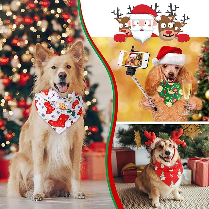 Abbylike 50 Pieces Christmas Dog Bandanas Bulk Xmas Bandanas for Dogs Triangle Kerchief Bibs Scarf Set for Christmas Pet Costume Accessories Decoration (31.5 x 21.7 x 21.7)