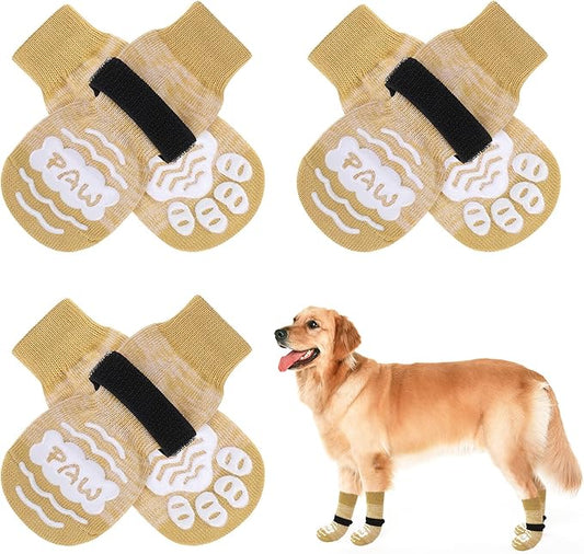 BEAUTYZOO Anti Slip Dog Socks for Small Medium Large Dogs with Grips Straps on Hardwood Floor Protection Wear, Traction Control 3 Pairs Double Side Paw Protector to Prevent Licking for Girl or Boy