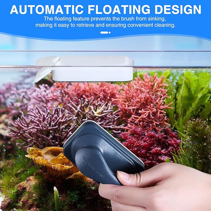 fishkeeper Aquarium Strong Magnetic Glass Cleaner Brush, Fish Tank Algae Magnet Cleaning Tool with 2 Detachable Scrapers, Mag Float Scrubber for 0.2 Inch Glass and Acrylic Tanks