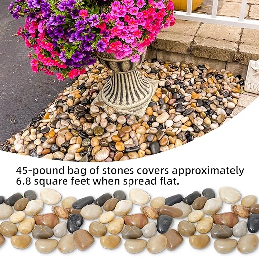 45LB 1"-2" Decorative River Rocks for Plants, Polished Pebbles for Garden Landscaping, Planters,Aquarium,Vase Fillers, Indoor & Outdoor Decor