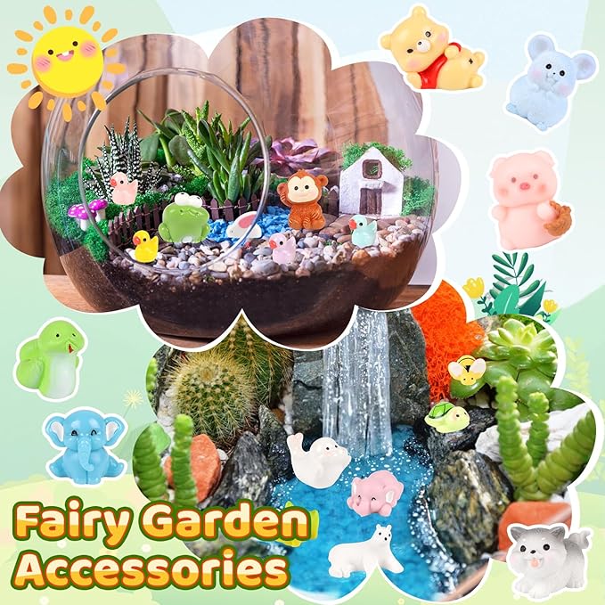 CCINEE 40pcs Mini Resin Animals Figures to Hide, Miniature Resin Figurines Bulk for Fairy Garden Dollhouse Accessories Tiny Figurines Animals to Hide Aquarium Toys
