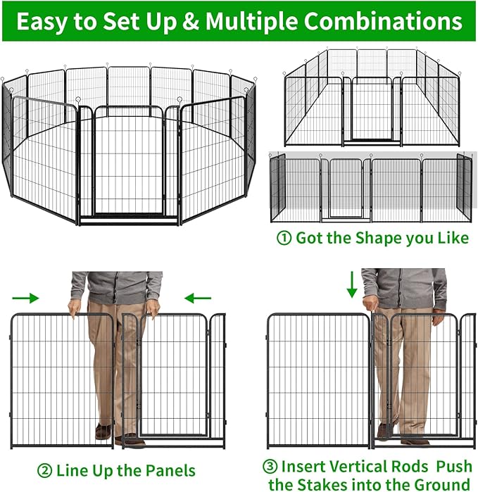 Dog Playpen Outdoor Extra Wide 12 Panels Heavy Duty Anti-Rust Coating-Strengthened Dog Fence 40" Height with Doors Portable for RV Camping Yard, Total 32FT, 79 Sq.ft, Snowy Black