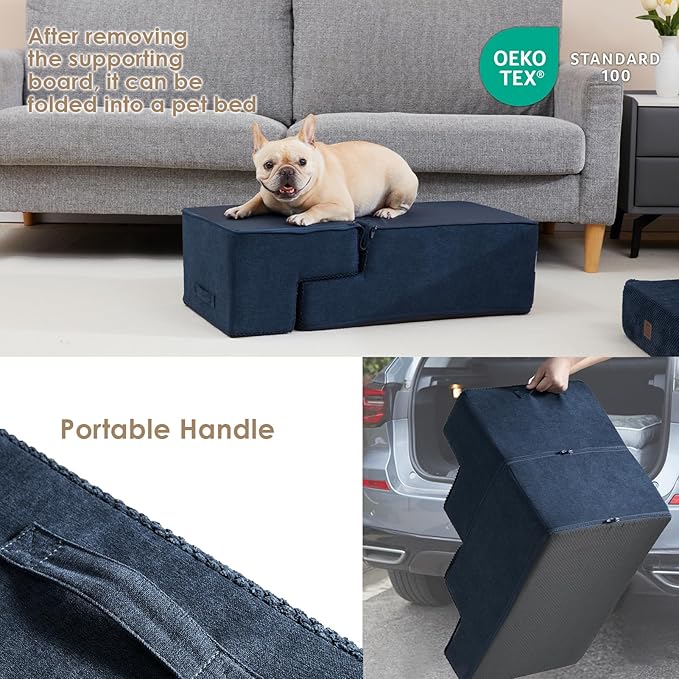 EHEYCIGA Dog Stairs for Bed 18" H, 4-Step Dog Steps for High Bed, Pet Steps for Small Dogs and Cats, Non-Slip Balanced Pet Ramp Indoor, Navy Blue