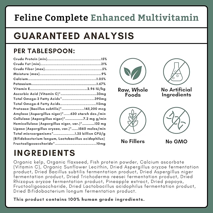 Wholistic Pet Organics Feline Complete - 4 Oz - Multivitamin & Probiotic Powder for Cats - Natural Cat Food & Digestive Support