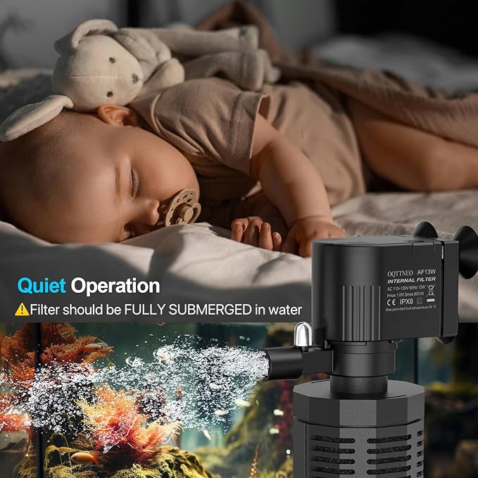 Aquarium Internal Filter for 20-50 Gallons, Ultra-Quiet Fish Tank Filter Biochemical Filtration 320GPH Powerful Pump Submersible Aquarium Filter Tank Clear Air Supply