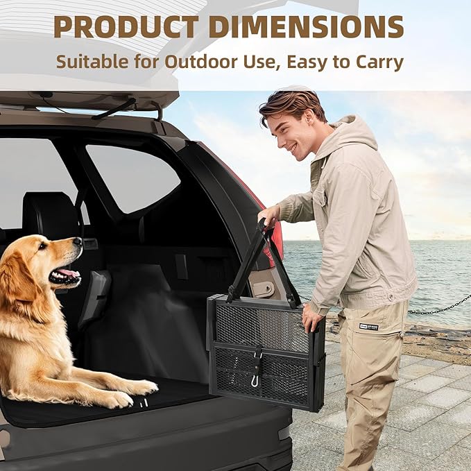 Dog Stairs for Large Dogs, Linvivon Extra Wide 20" Dog Steps with Non-Slip Surface and Reflective Strips, Outdoor Foldable Dog Ramp for Stairs, Car, Truck and SUV, Supports Up to 400LBS, 5 Steps