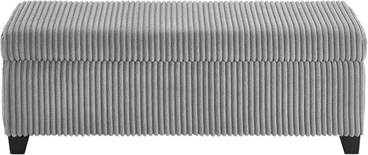 48" Ottoman with Storage, Corduroy Storage Ottoman Bench for Bedroom, End of Bed Bench with Safety Hinge for Living Room, Bedroom, Entryway, Grey