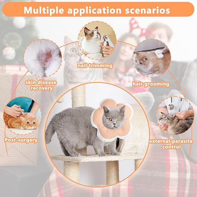 Cat Cone Collar Soft, Waterproof Cats Cones to Stop Licking After Surgery, Adjustable Soft Elizabeth Cats Collars for Wound Healing, Flower Shape Cat Recovery Collar (Pastel Orange, Large)
