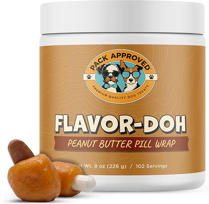 Flavor-Doh - Flavored Pill Wrap for Dogs to Hide Capsules, Create Pockets, and Form Pill Treats for Dogs - Easy-to-Use Treat Paste for Pet Medicine - Peanut Butter (8oz)