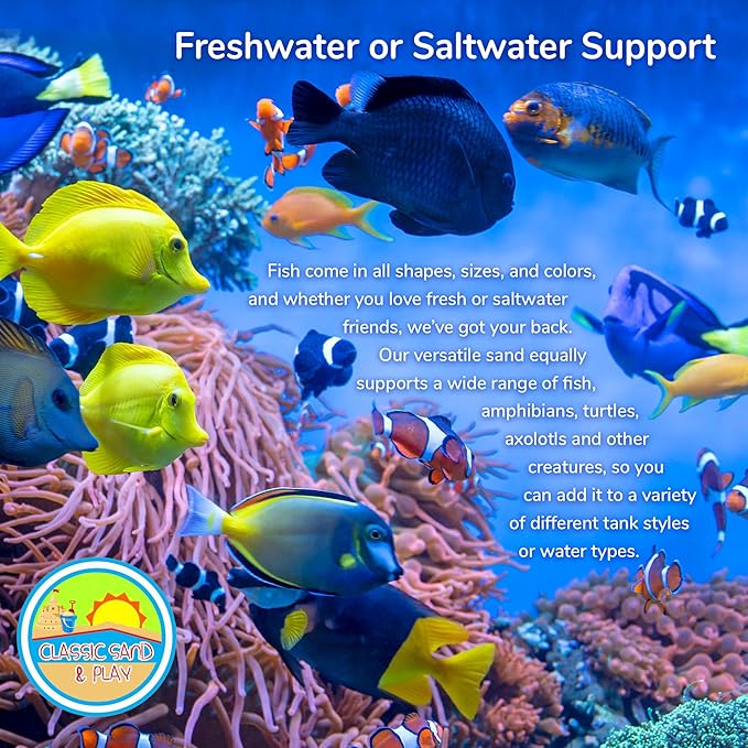 CLASSIC SAND & PLAY Natural Aquarium Sand for Freshwater and Saltwater Tanks, 20 lb. Bag, Improves Filter Life and Filtration Process, Pre-Washed Fine Sand, Purple