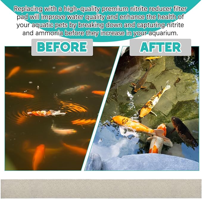 Treela 10 x 36 Inch Ammonia Reducer Filter Pad Fish Tank Filter Pads Ammonia Remover Aquarium Cut to Fit for Aquariums and Pond Reducing Infused Media Pad
