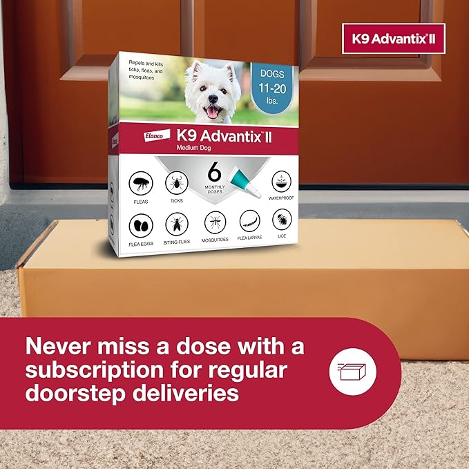 K9 Advantix II Medium Dog Vet-Recommended Flea, Tick & Mosquito Treatment & Prevention | Dogs 11-20 lbs. | 6-Mo Supply (Pack of 2)