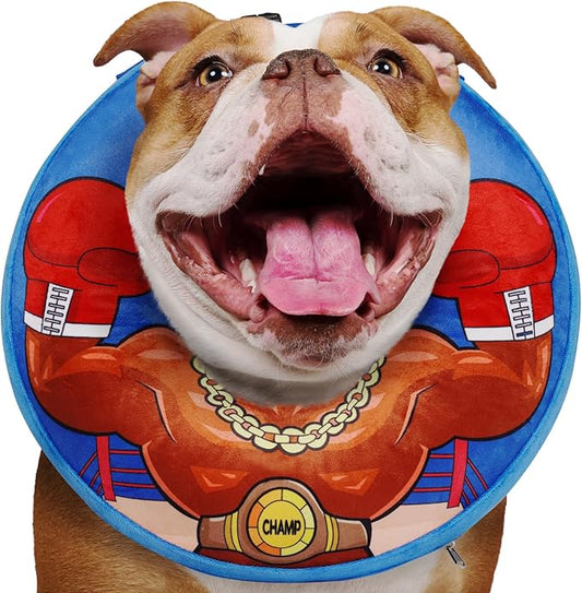 Crazy Felix Crazy Felix Soft Donut Cone for Dogs to Stop Licking, Bulldog Recovery Collar After Surgery Inflatable Cone Alternative for Small Medium Large Dogs, Elizabethan Collar with Boxer Pattern