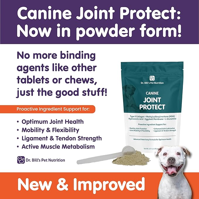 Dr. Bill’s Canine Joint Protect | Joint Support for Dogs | Pet Supplement for Ligament & Tendon Strength | Collagen Type II, Hyaluronic Acid, Eggshell Membrane and L-Glutamine