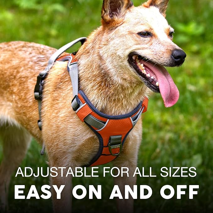 Embark Adventure Dog Harness, Reflective Trim No Pull Dog Harness for Large Dogs - Military Grade Nylon, Front Clip with Gel Lined Handle.
