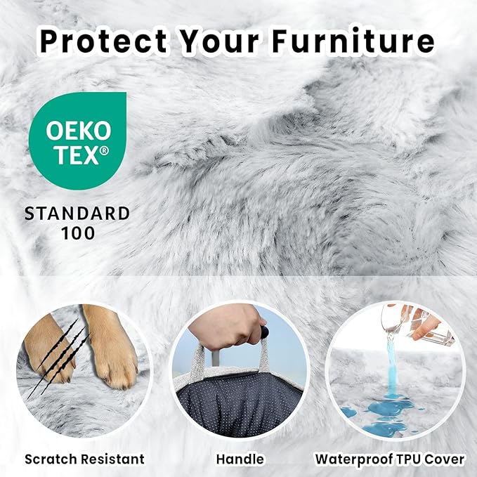 Calming Dog Couch Bed for Medium Dogs/Cats, 35 x 31 inch Waterproof Removable Pet Mat Couch Cover for Furniture Protector, Non-Slip Fluffy Pelsbarn Dog Bed for Couch, Sofa - Tie-Dye Grey