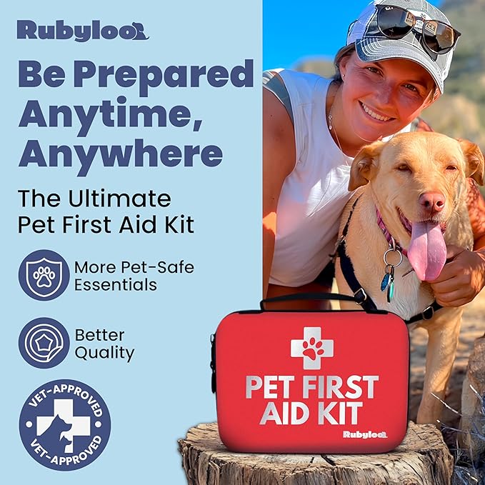 Dog First Aid Kit 2-Pack – Vet-Approved Pet First Aid Supplies for Dogs & Cats in Emergencies – Pet First Aid Guide, Tick Remover, Slip Leash & Medical Essentials for Home, Camping, Car, Travel