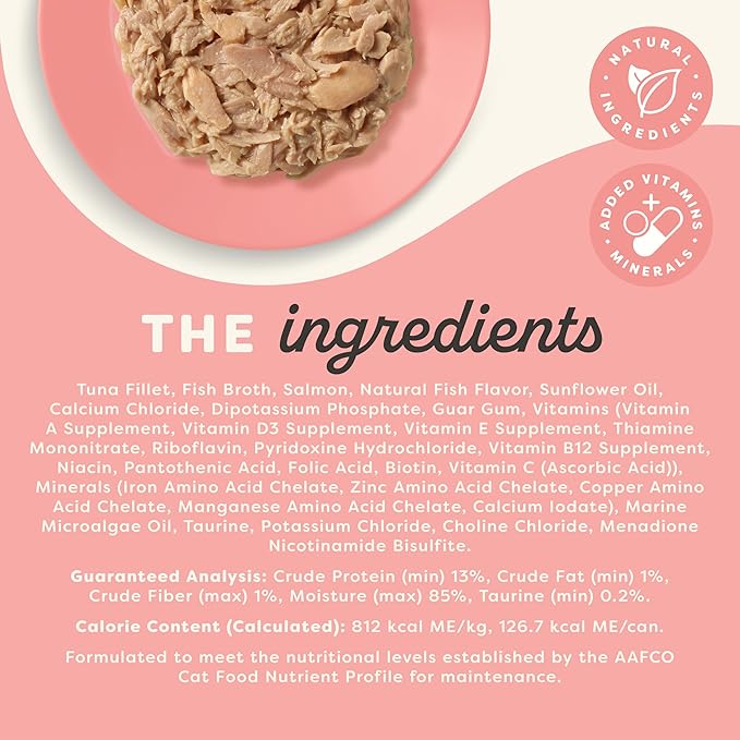 Applaws Vitality Wet Cat Food in Broth, Natural Canned Cat Food, Wet Food for Cats with Added Vitamins and Minerals, Grain and Carrageenan Free, Tuna Fillet & Salmon in Broth (24 Count, 5.5oz Cans)