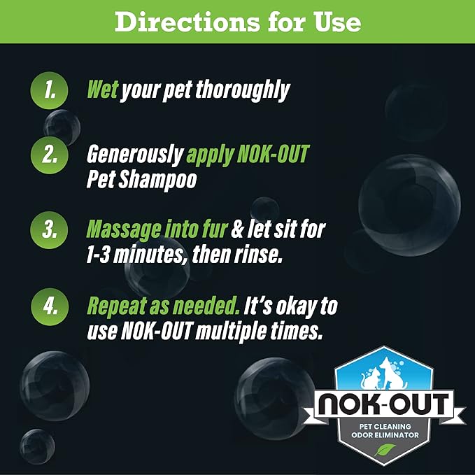 NOK OUT Premium Grade Pet Shampoo for Dogs and Cats, Veterinary Strength and Odor Eliminator Formula, Made in the USA, 20 Ounce Bottle, 4-Pack