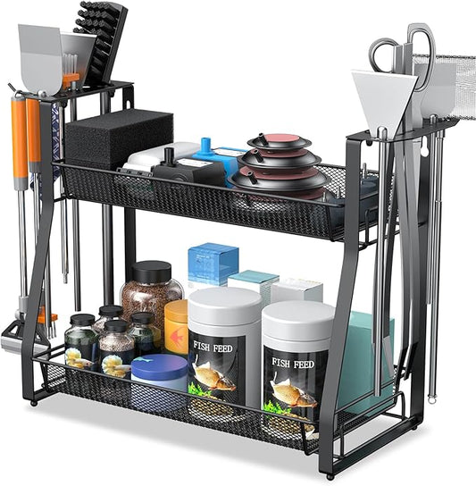 Pawfly Aquarium Tool Organizer, Detachable Metal Fish Tank Accessory Organizer, Aquascaping Tool Storage Rack for Terrariums, Shrimp Tanks & Planted Tanks, Fish Tank Maintenance Tool Holder Shelf