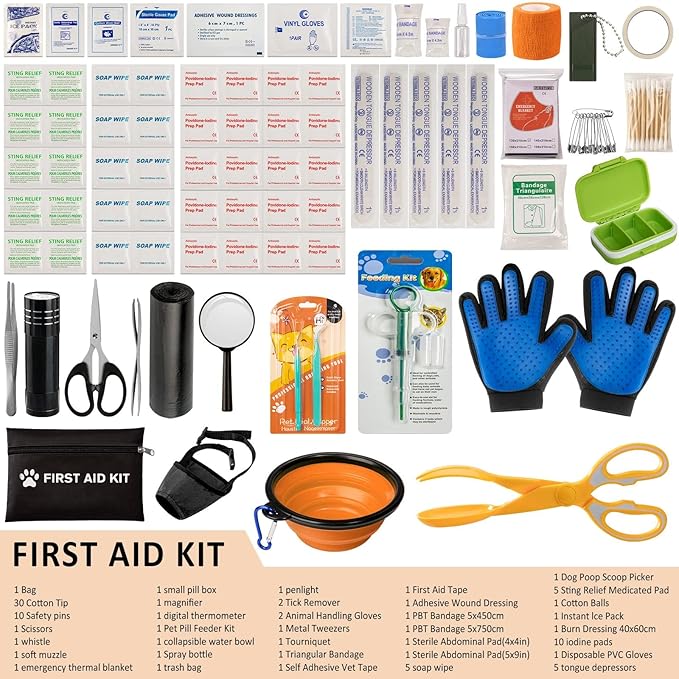 Dog First Aid Kit - Pet First Aid Kit for Dogs with Pooper Scooper First Aid Supplies for Home Camping Hiking Traveling Hunting and Sports