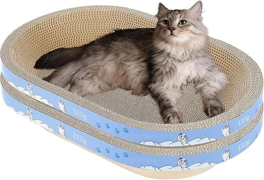 Cat Scratcher, 2pcs-23.6x14.9 inches Large Cat Scratching Board, Cardboard Cat Scratchers for Indoor Cats, Oval Cat Scratch Pad Bed with Catnip