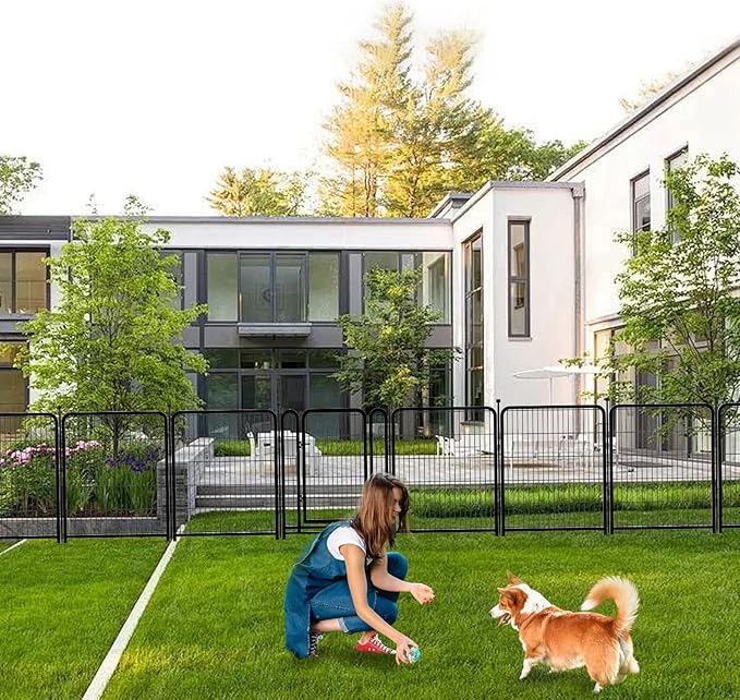 Dog Playpen 48 inch(H) 4 Panels Dog Fence Outdoor for Yard. Metal Dog Pen Heavy Duty Pet Puppy Exercise Pen for Rv Camping Garden Yard, Wide Door Low Threshold Dog Fence Total 8.9 Ft(L)