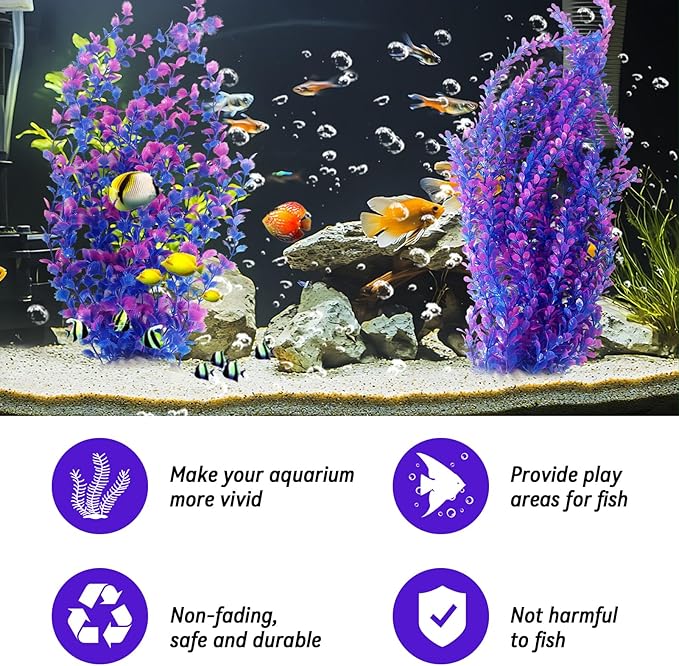 kathson Pack of 2 Extra Large Aquarium Plants,23 Inches Tall Aquarium Plants Plastic Artificial Green Water Plants Bendable Tall Fish Tank Plant Decorations for Freshwater and Saltwater (Purple)