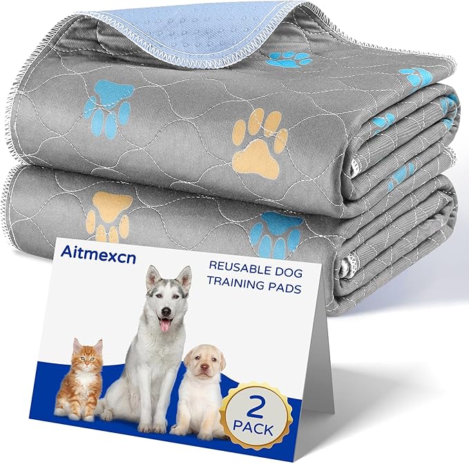 Aitmexcn Washable Puppy Dog Pee Pad, 2PCS 100% Waterproof Whelping Training Mat for Puppy/Senior Dog, Fast Drying Reusable Puppy Pads for Indoor, Outdoor and Car Travel- 54'' x 54'' Llight Gray