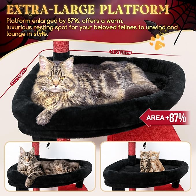 Globlazer Gohtic Giant Cat Tree, 83 inch Goth Cat Tree for Indoor Cats Large Adult, XXL Cat Tower with 9 Scratching Posts for 20lb+ Heavy Duty Large Adult Cats, F83, Blood-Goth