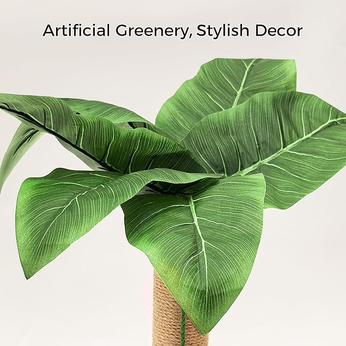 Cat Scratching Post, Wooden Cat Scratcher Toy for Indoor Cats, Sisal Ball Toy with Hanging and Track Balls, 17.7" Tall Banana Tree Cat Tower for Kittens