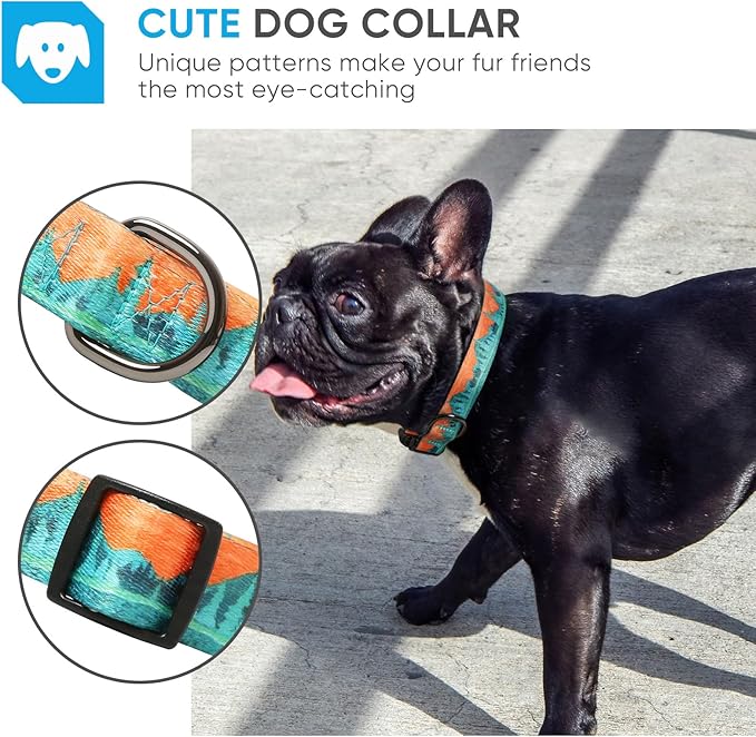 HEELE Dog Collar, Adjustable Soft Dog Collar for Small Medium Large Dogs,Floral Patterned Puppy Collars with Quick Release Buckle M Length 13.39''-20.87''