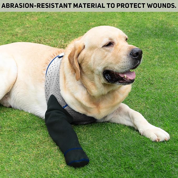 COODEO Dog Socks to Prevent Licking Paws, Healing Boots & Paw Protectors with Non-Slip Bottoms for Wound Protection, Waterproof Sleeve Shoes for Licking（Grey，2XL_Left
