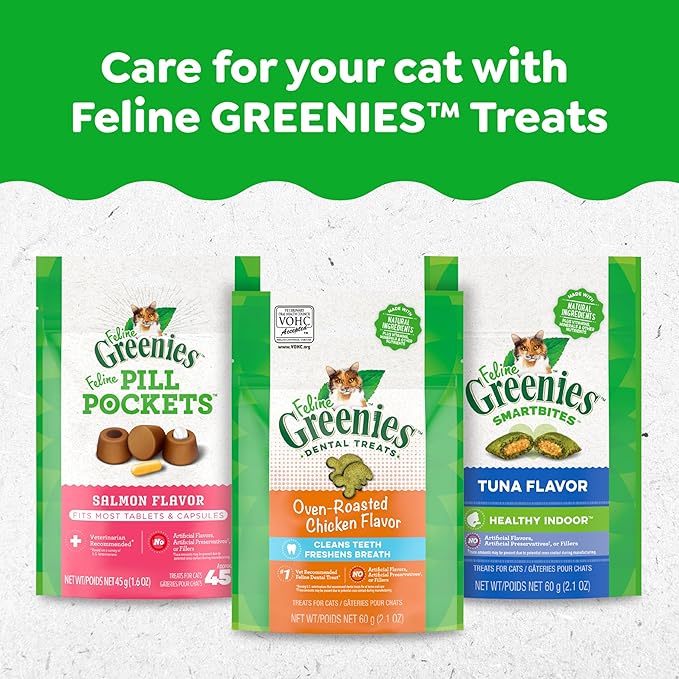 Greenies Feline Adult Dental Cat Treats, Savory Salmon Flavor, 9.75 oz. Tub