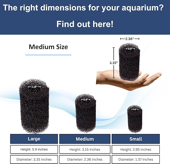 UNEAK 2-Pack Medium Premium Pre Filter Sponge Aquarium Intake High-Porosity Foam Roll Fish Tank Shrimp Beta Baby Fish Replacement Foam Cover Filtration Freshwater Saltwater 5-20 Gallons Easy to Clean
